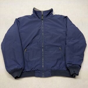 Vintage L.L. Bean Bomber Jacket Full Zip Fleece Lined Nylon Blue Mens Large